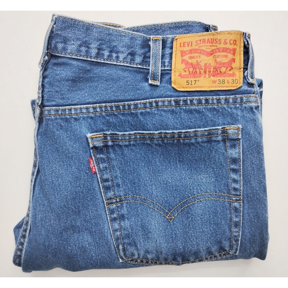 Levi's 517 Boot Cut Jeans Men 38x30 Distressed Blue Denim Classic Fit Mexico